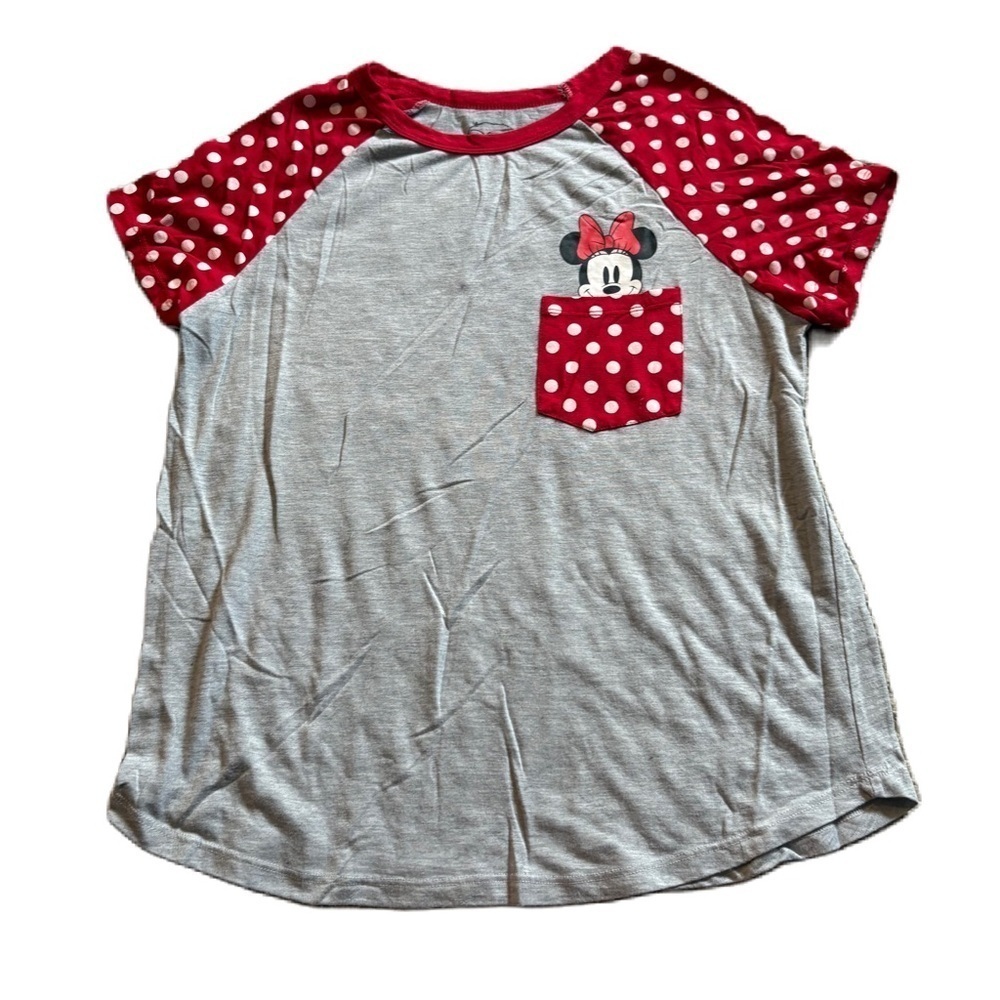 Disney Minnie Mouse Polka Dot Red Gray Short Sleeve Tee T-shirt XL